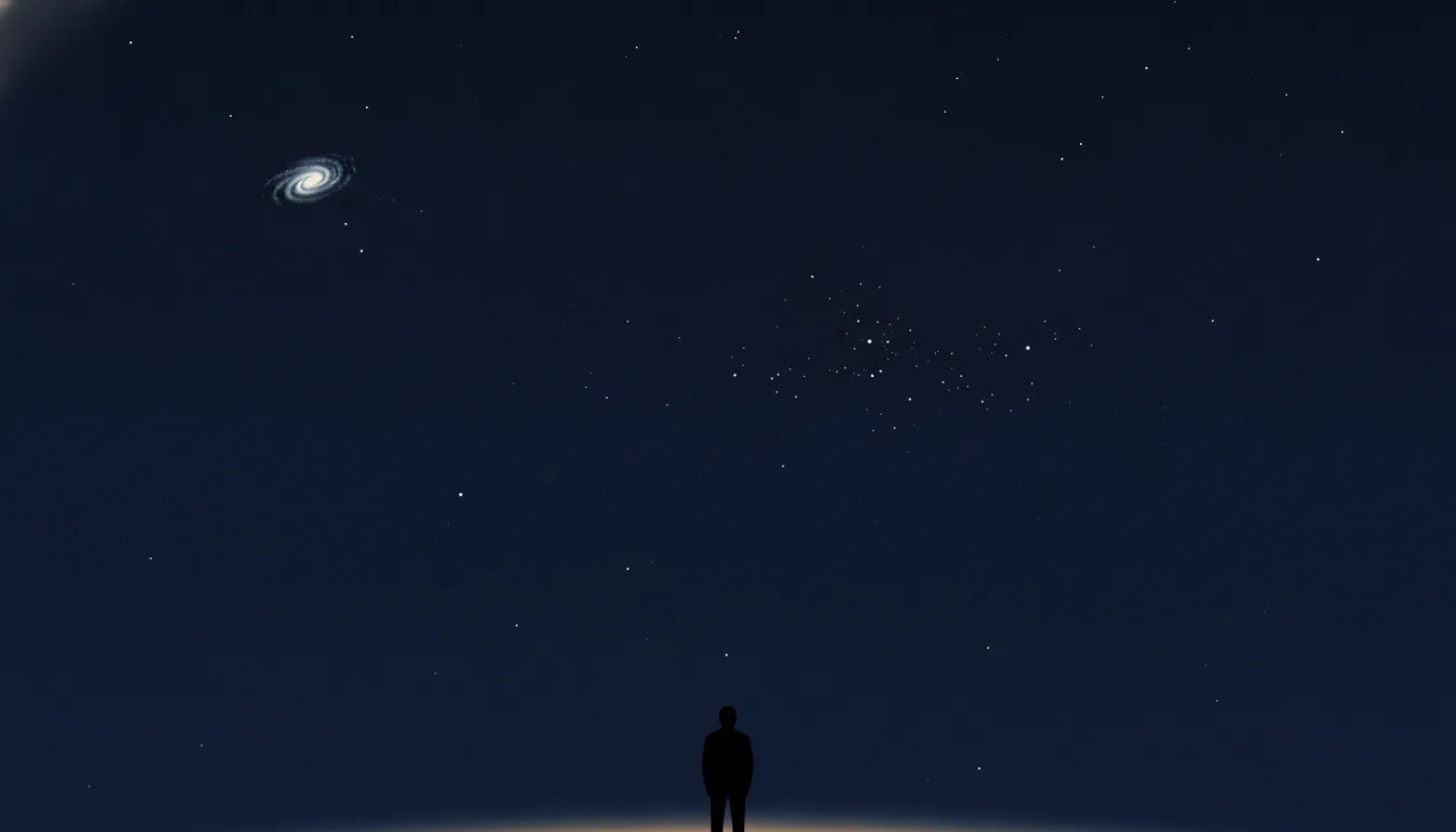 A lone silhouette standing before a vast, silent starfield, evoking the emptiness of the cosmos