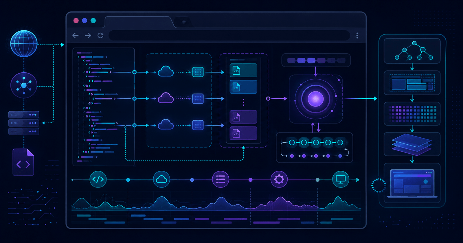 The browser building a module graph from script tags and imported files