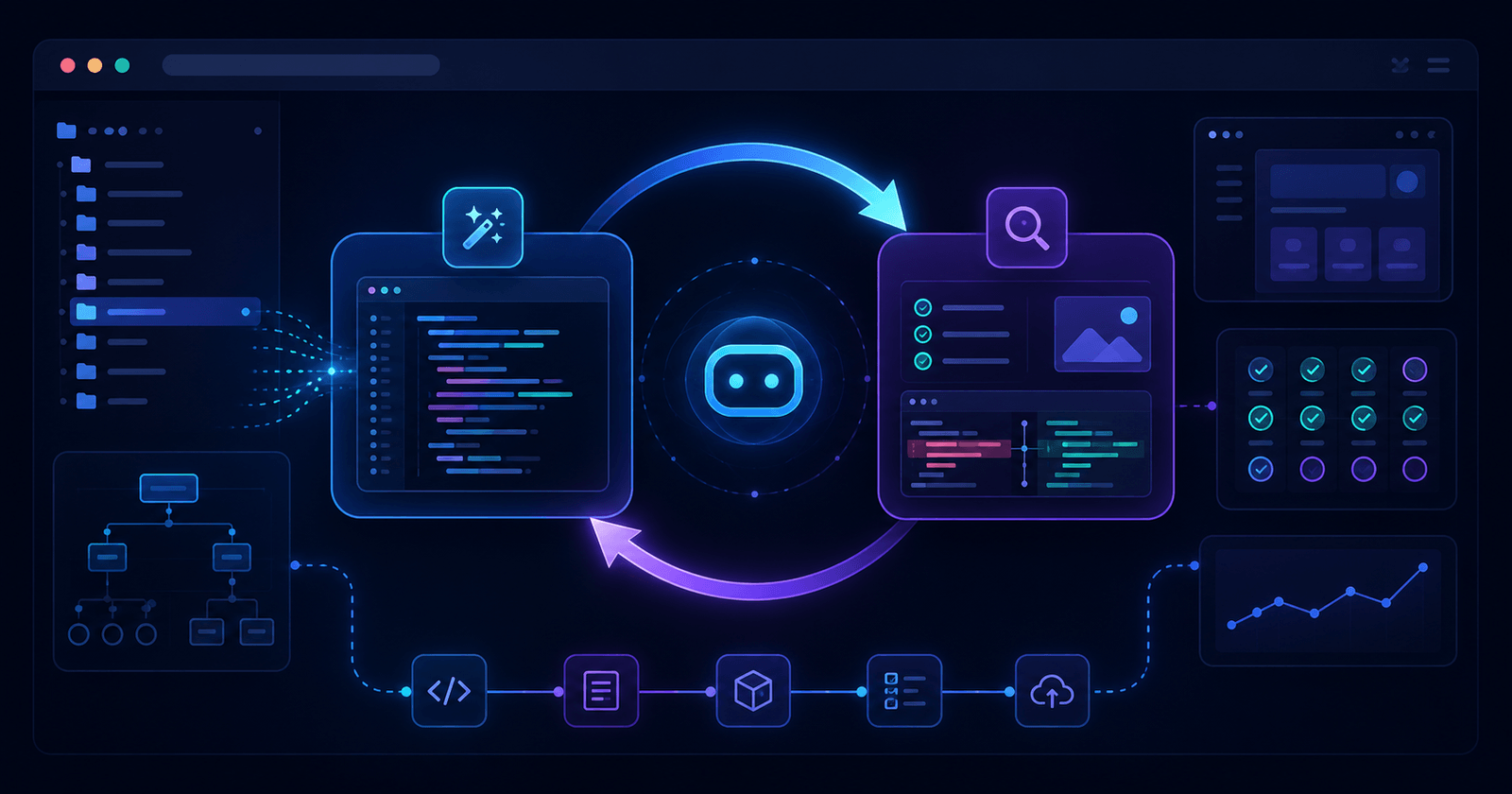 A web project maintaining itself through a loop of tasks and reviews
