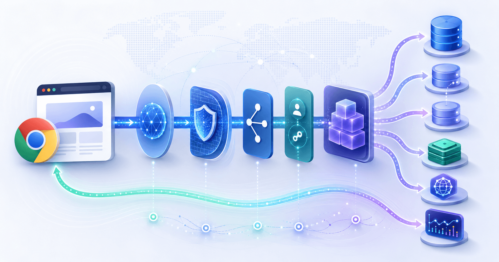 A browser and a backend service exchanging requests across the network