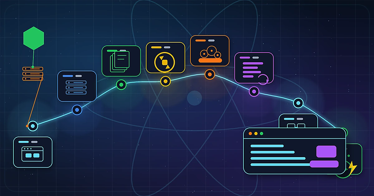 A timeline of React rendering approaches from 2013 to the present