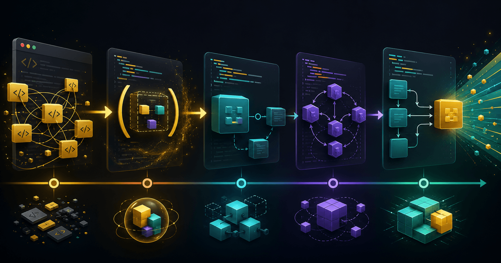A timeline of JavaScript module systems, from global scripts to ES Modules